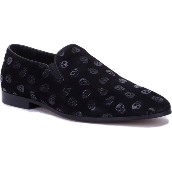 ROBERT GRAHAM Delphi Venetian Embossed Skull Leather Black Loafer